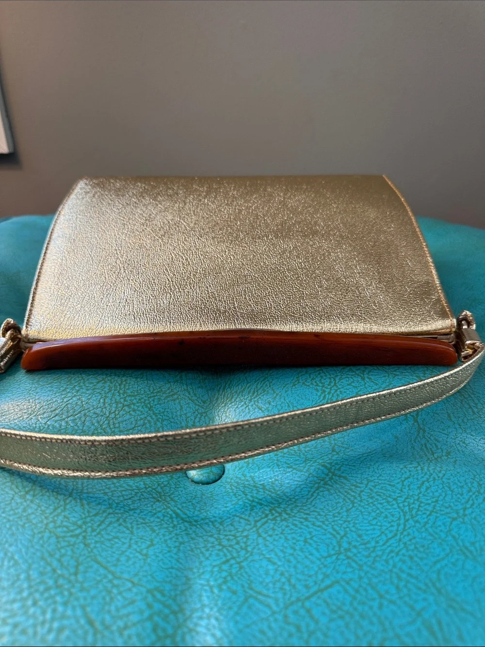 Vintage Town & Country Metallic Gold structured Shoulder Bag Purse mid century